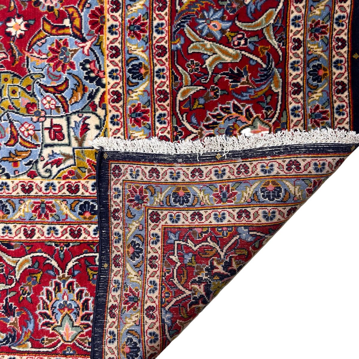 409 x 300 cm Hand Knotted Navy & Red Persian Kashan – Wool Rug