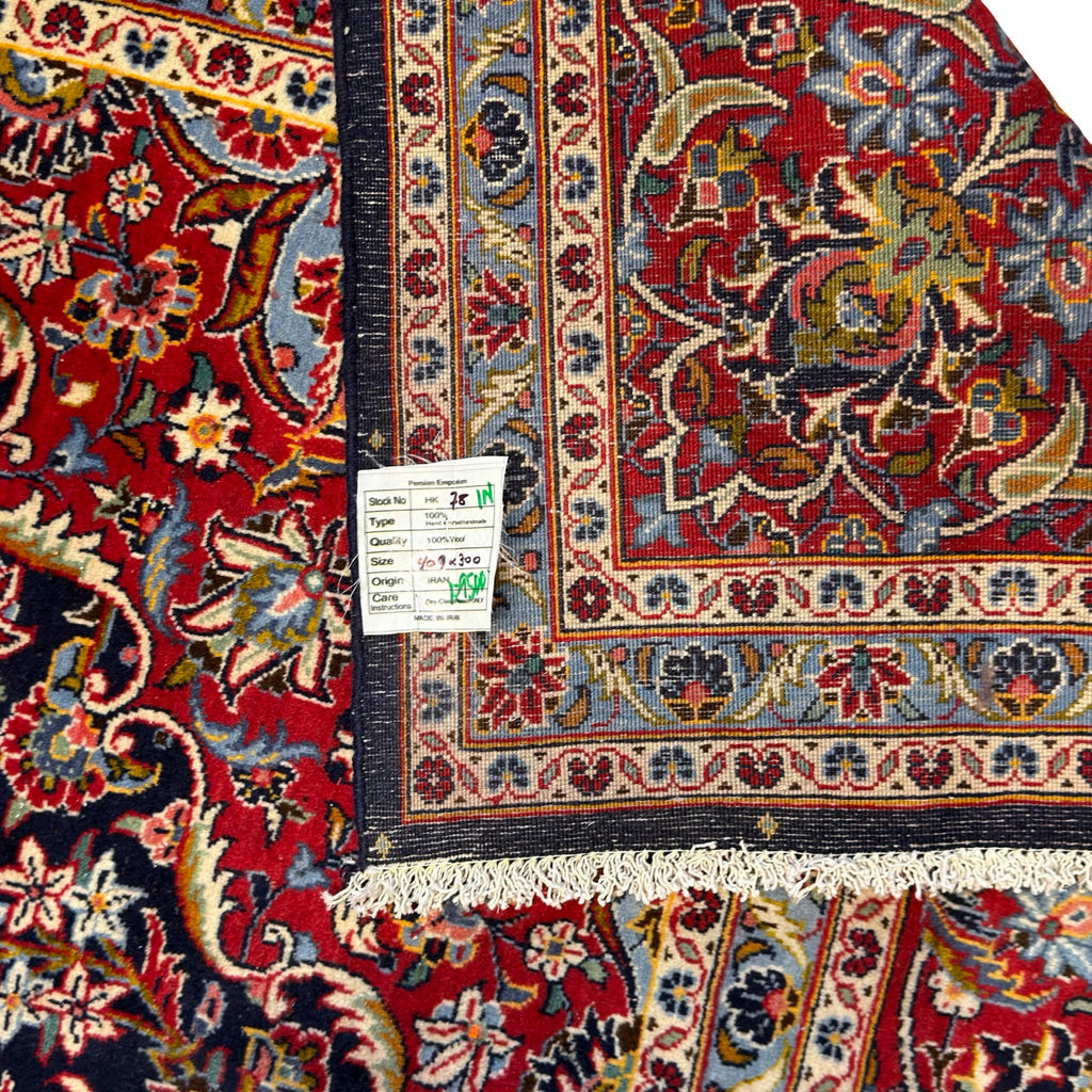 409 x 300 cm Hand Knotted Navy & Red Persian Kashan – Wool Rug