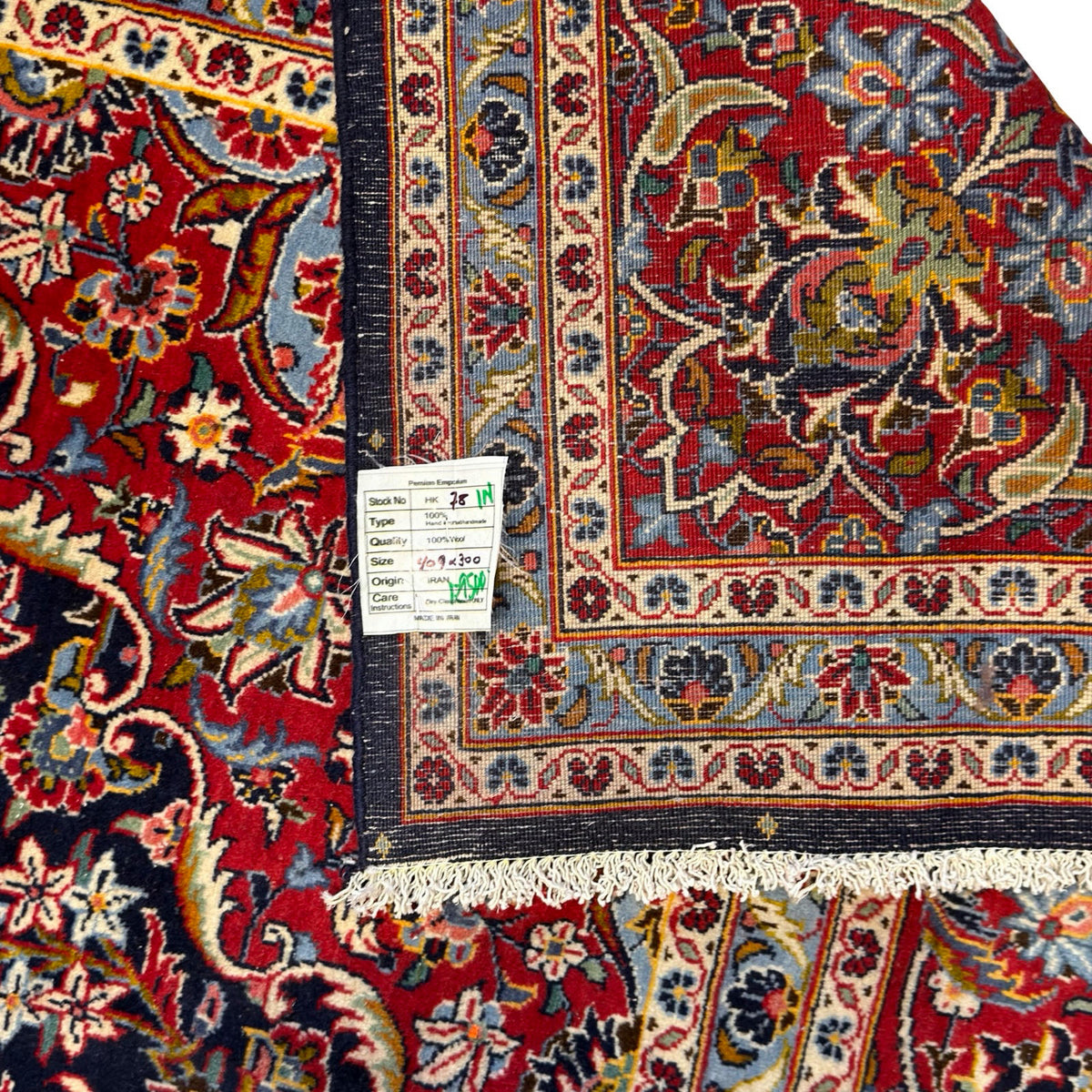 409 x 300 cm Hand Knotted Navy & Red Persian Kashan – Wool Rug