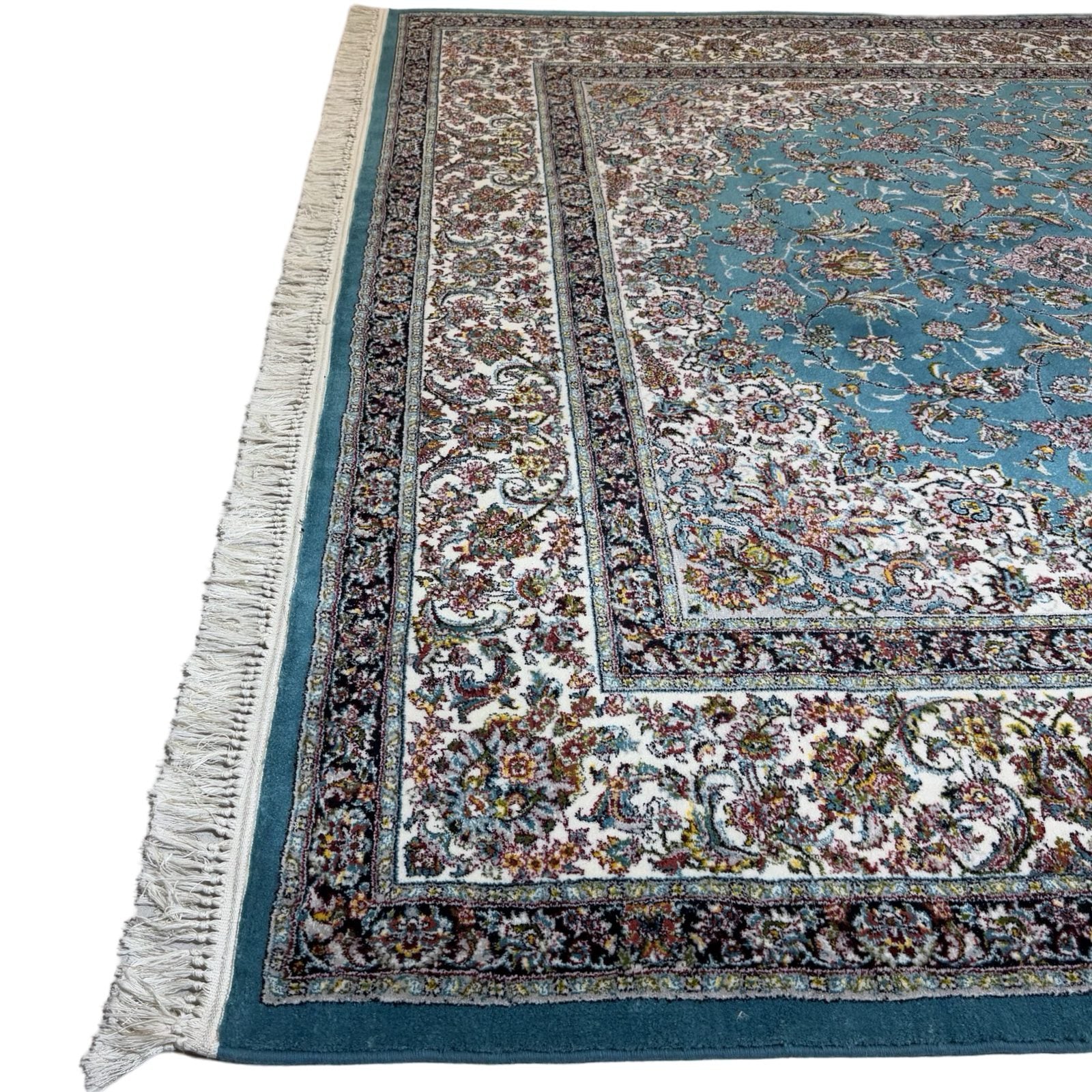 350 x 250 cm Light Blue Kashan Persian Machine Made Rug