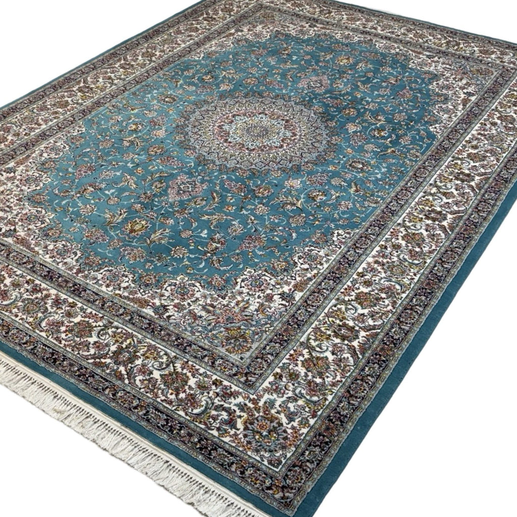 350 x 250 cm Light Blue Kashan Persian Machine Made Rug