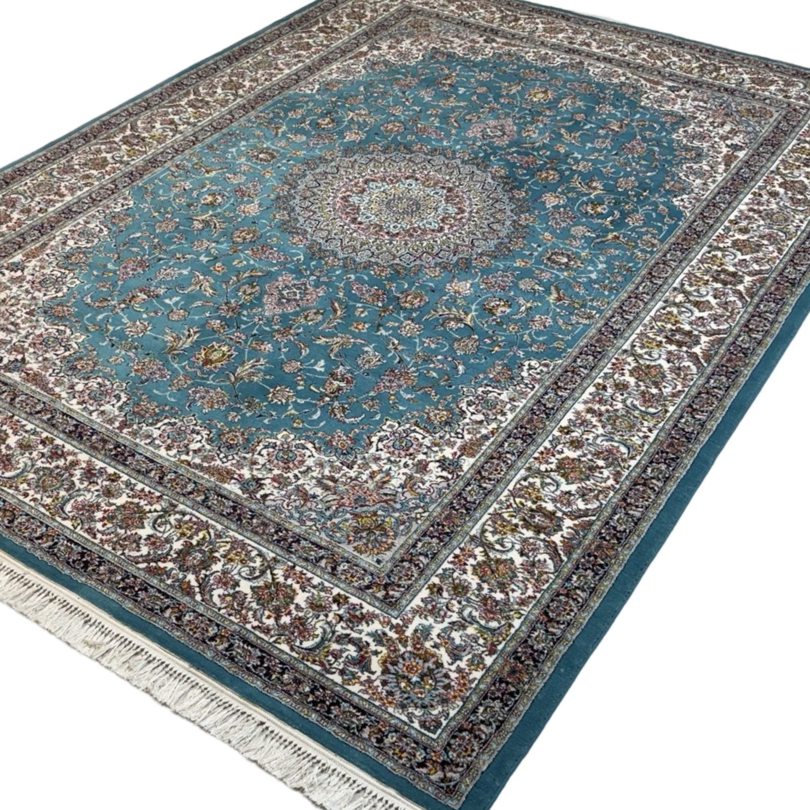 350 x 250 cm Light Blue Kashan Persian Machine Made Rug