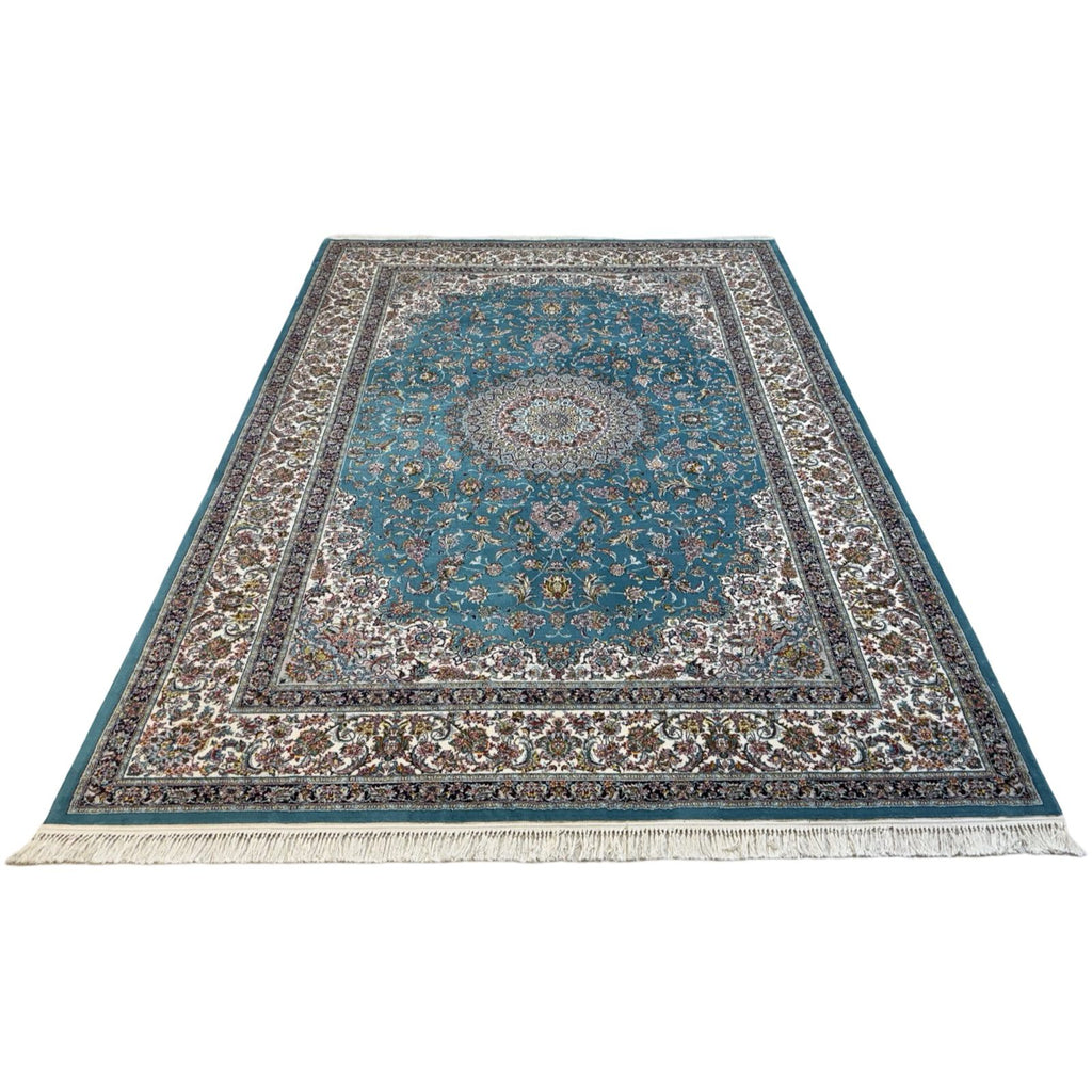 350 x 250 cm Light Blue Kashan Persian Machine Made Rug