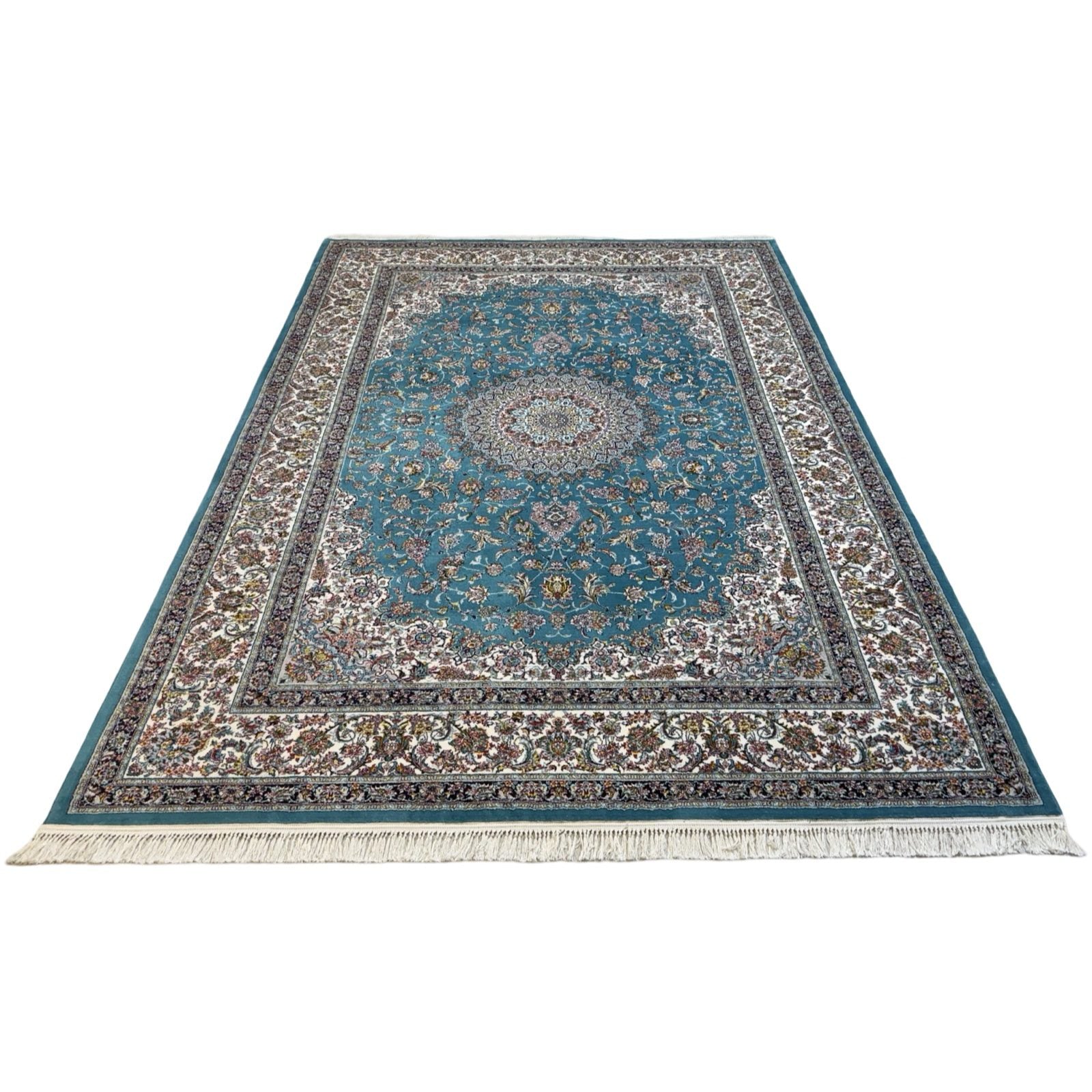 350 x 250 cm Light Blue Kashan Persian Machine Made Rug