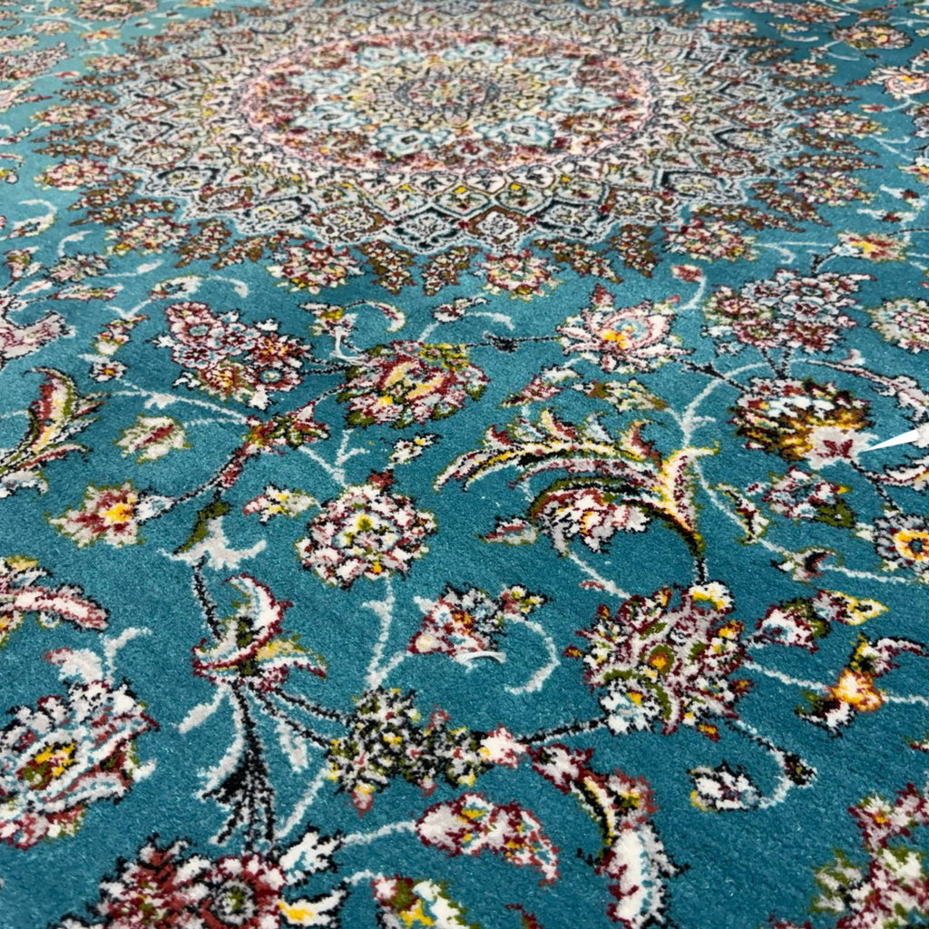 350 x 250 cm Light Blue Kashan Persian Machine Made Rug