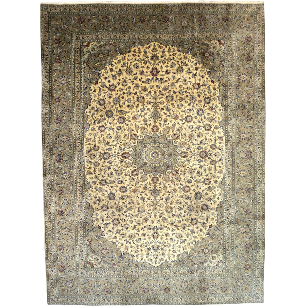 352 x 252 cm Hand Knotted Persian Kork Wool – Kashan Beige Green Rug