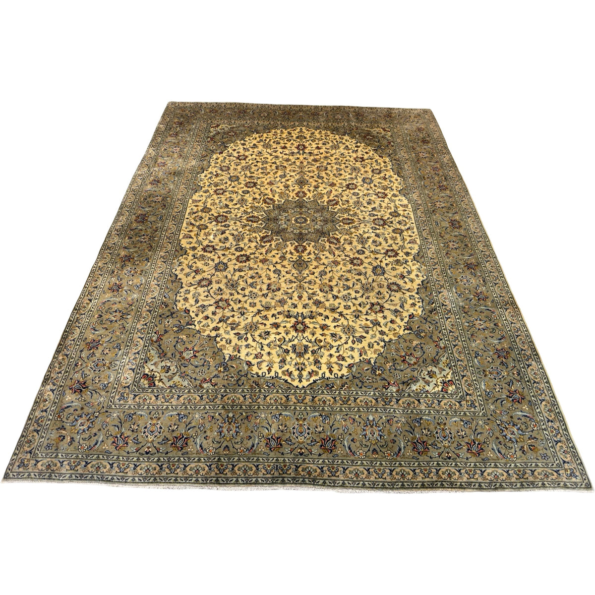 352 x 252 cm Hand Knotted Persian Kork Wool – Kashan Beige Green Rug