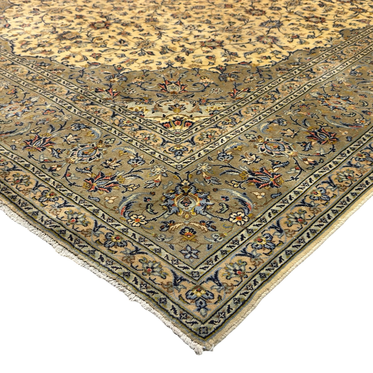 352 x 252 cm Hand Knotted Persian Kork Wool – Kashan Beige Green Rug