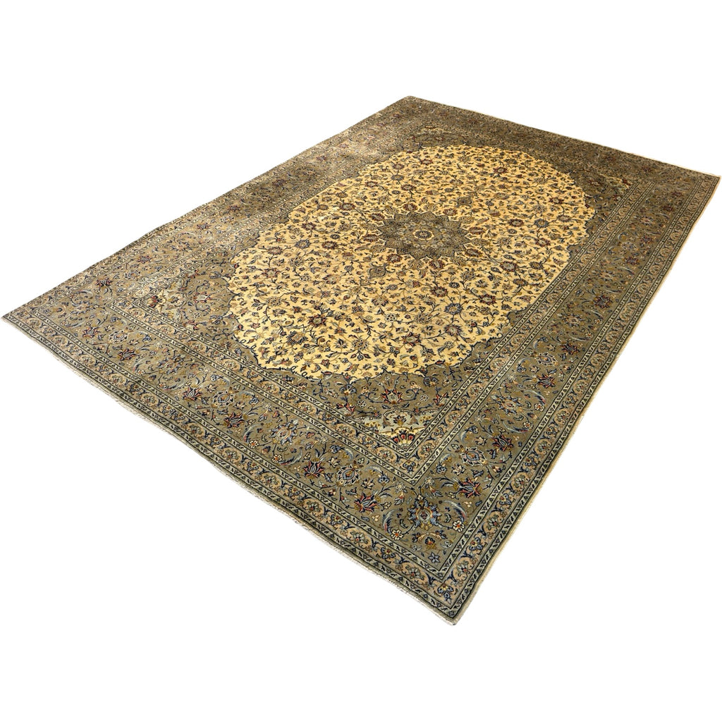 352 x 252 cm Hand Knotted Persian Kork Wool – Kashan Beige Green Rug