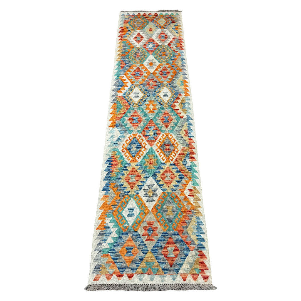 273 x 72 cm Hand-Woven Afghan Kilim Runner Rug – Wool Flatweave