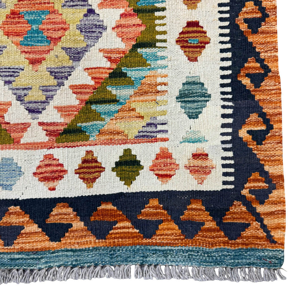 198 x 79 cm Hand-Woven Afghan Kilim Runner Rug – Wool Flatweave