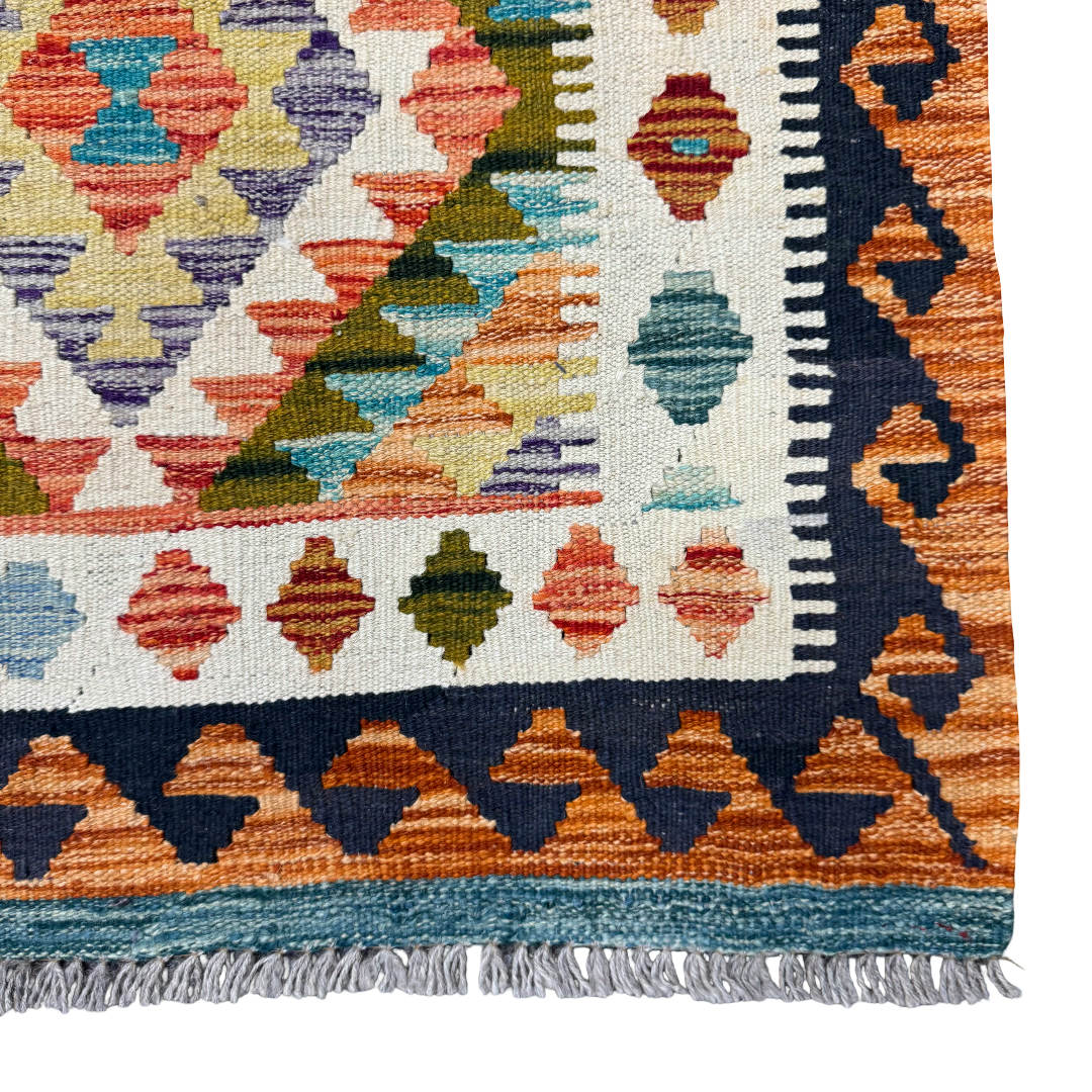 198 x 79 cm Hand-Woven Afghan Kilim Runner Rug – Wool Flatweave