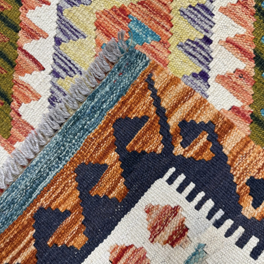 198 x 79 cm Hand-Woven Afghan Kilim Runner Rug – Wool Flatweave