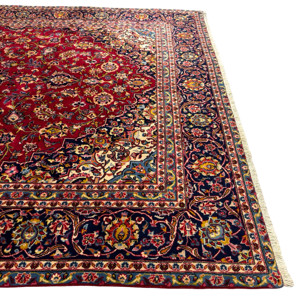 360 x 235 cm Hand Knotted Floral Persian Kashan Red – Wool Rug