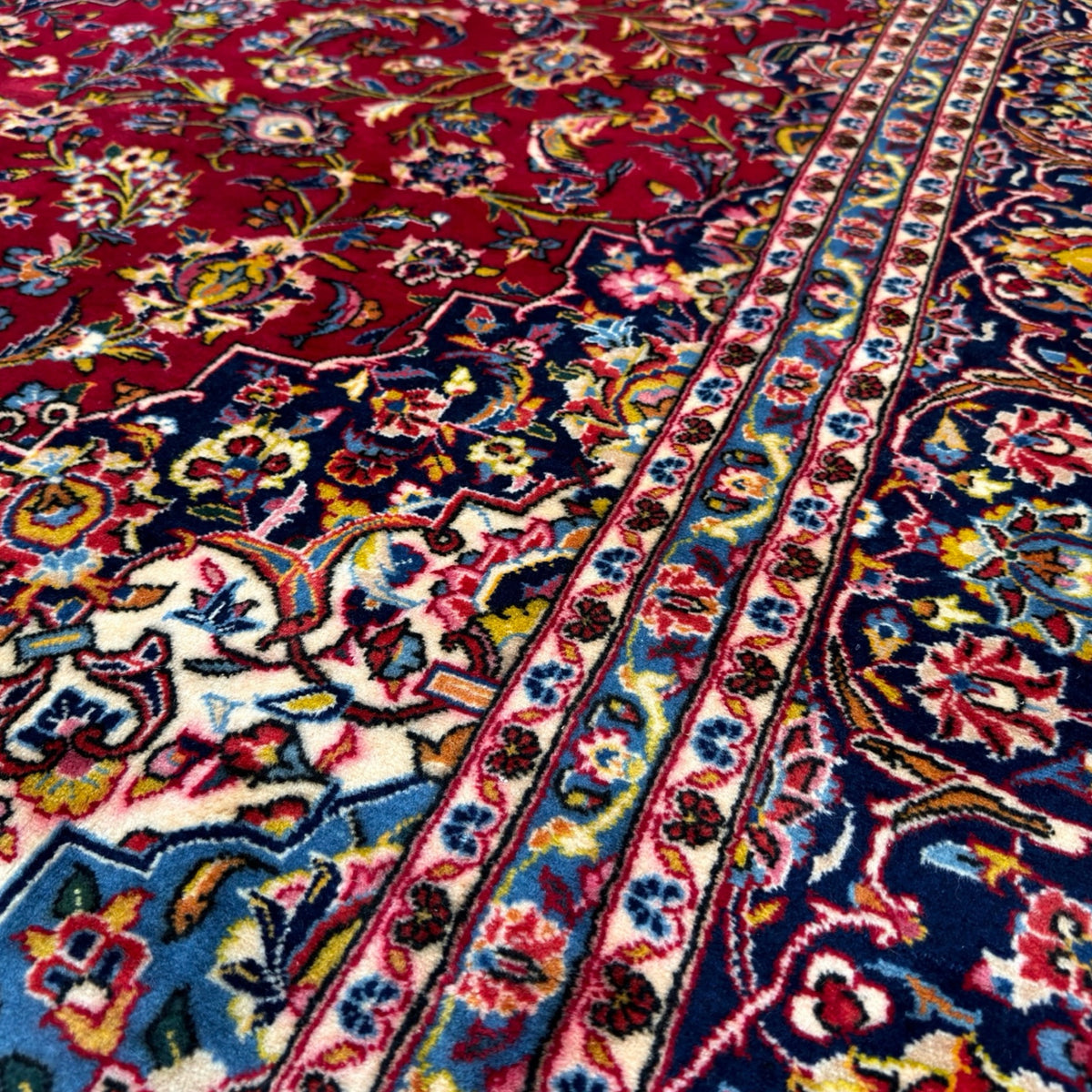 360 x 235 cm Hand Knotted Floral Persian Kashan Red – Wool Rug