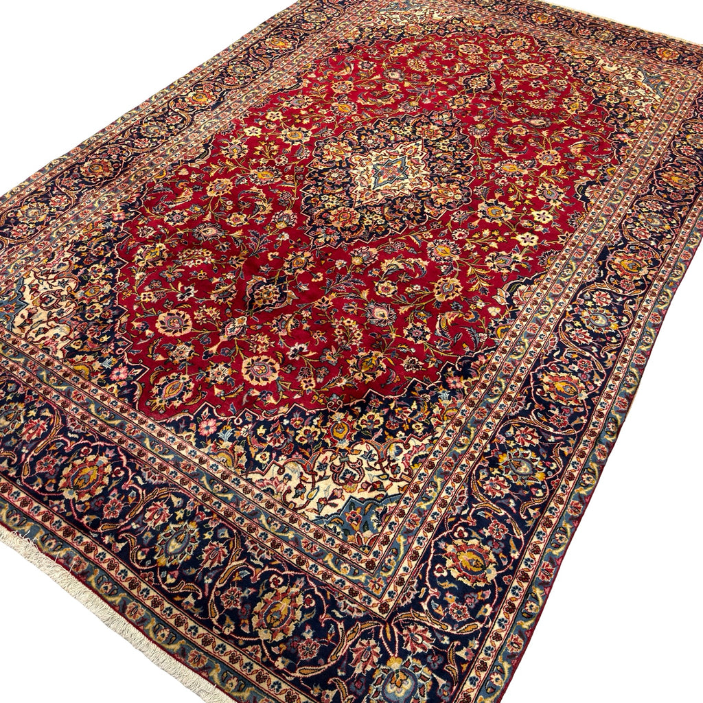360 x 235 cm Hand Knotted Floral Persian Kashan Red – Wool Rug
