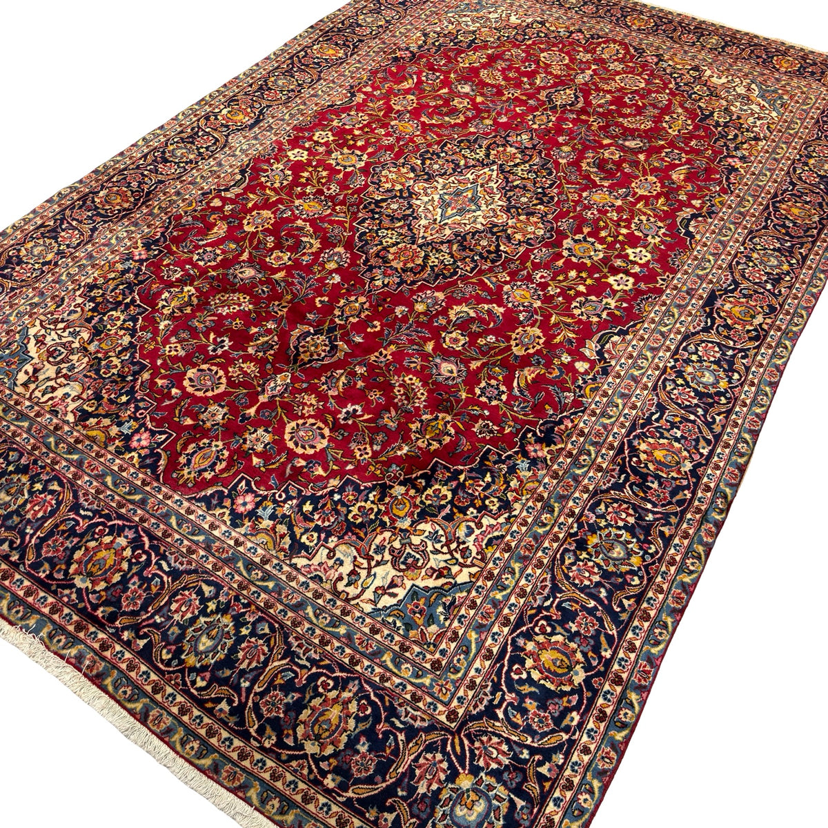 360 x 235 cm Hand Knotted Floral Persian Kashan Red – Wool Rug