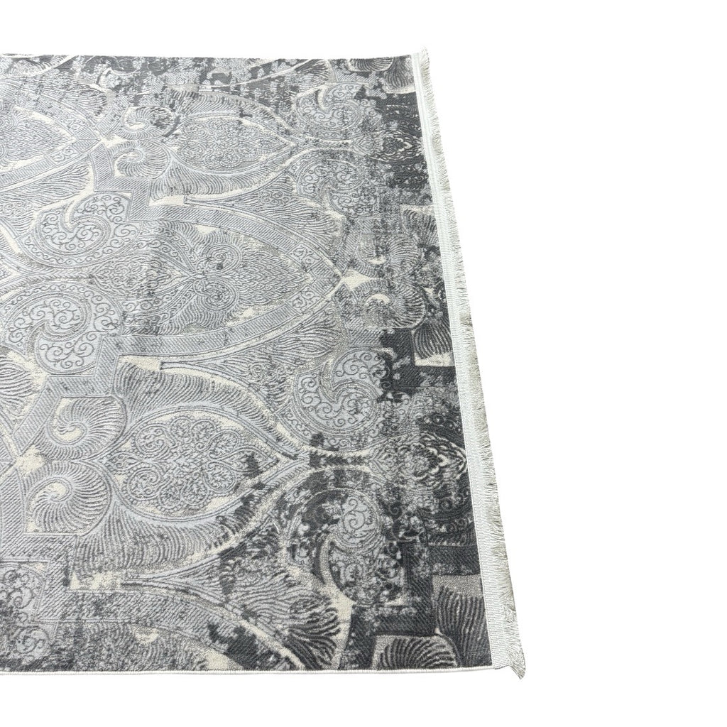 230 x 160 cm Silver Grey Vintage Damask Pattern Rug