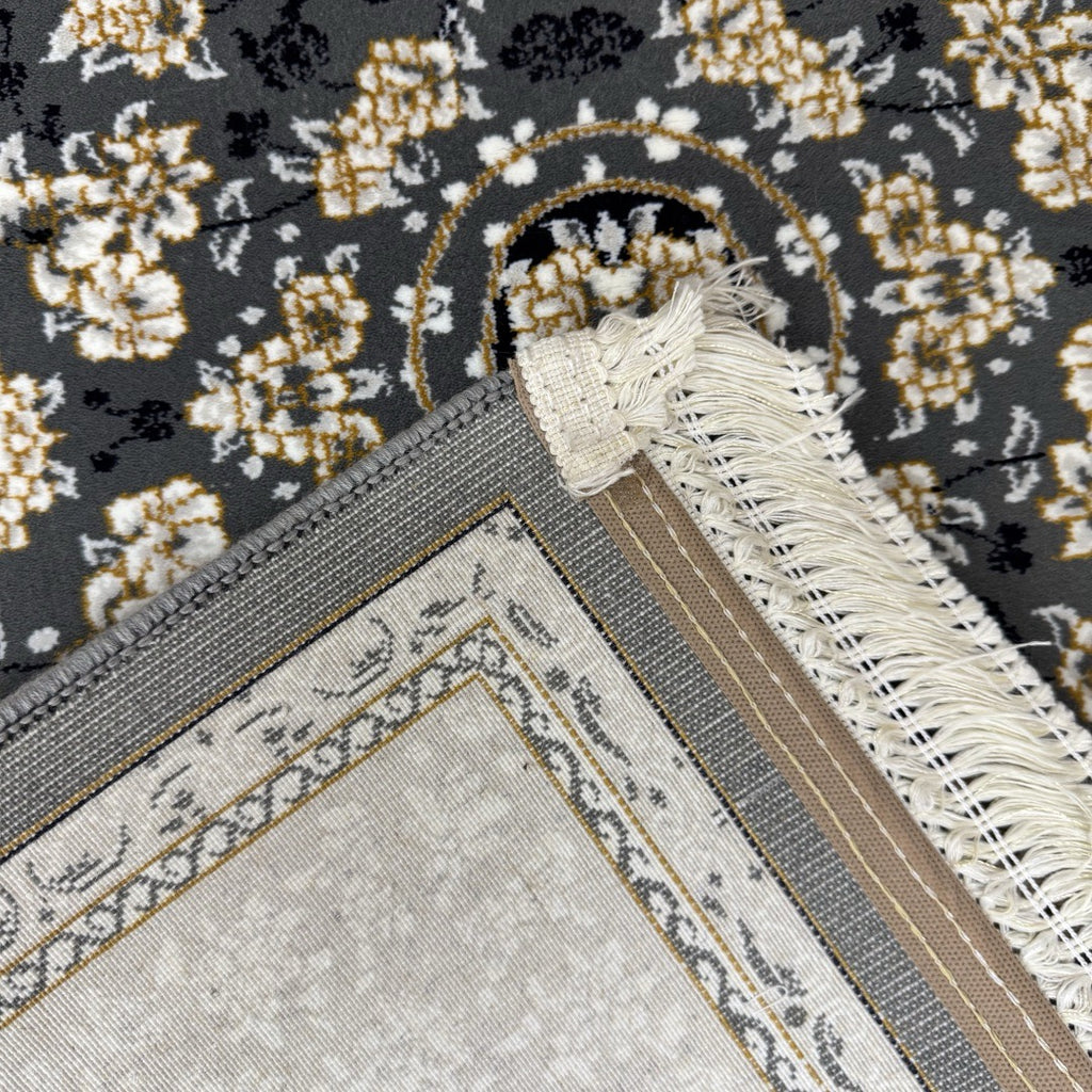 Ivory and charcoal Persian rug detail