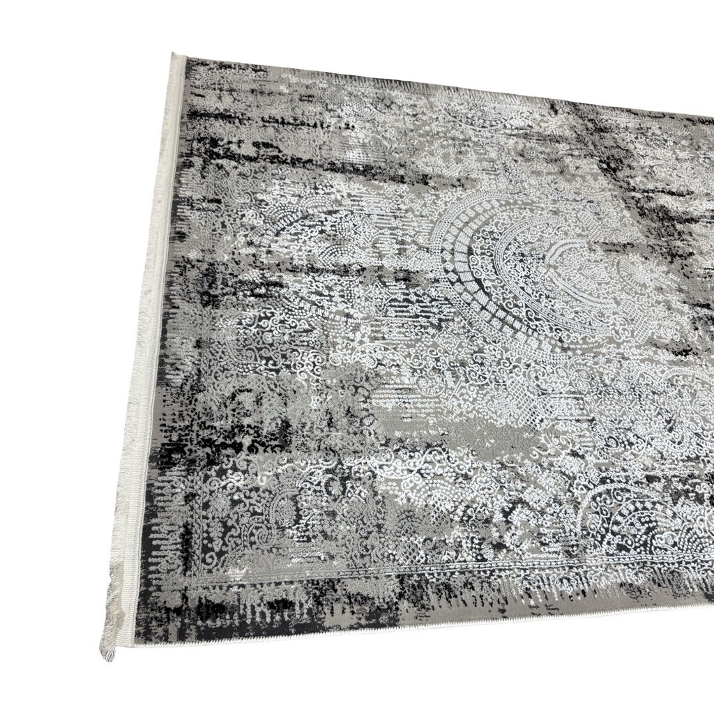 230 x 160 cm Faded Vintage Area Rug in Grey, Ivory & Black