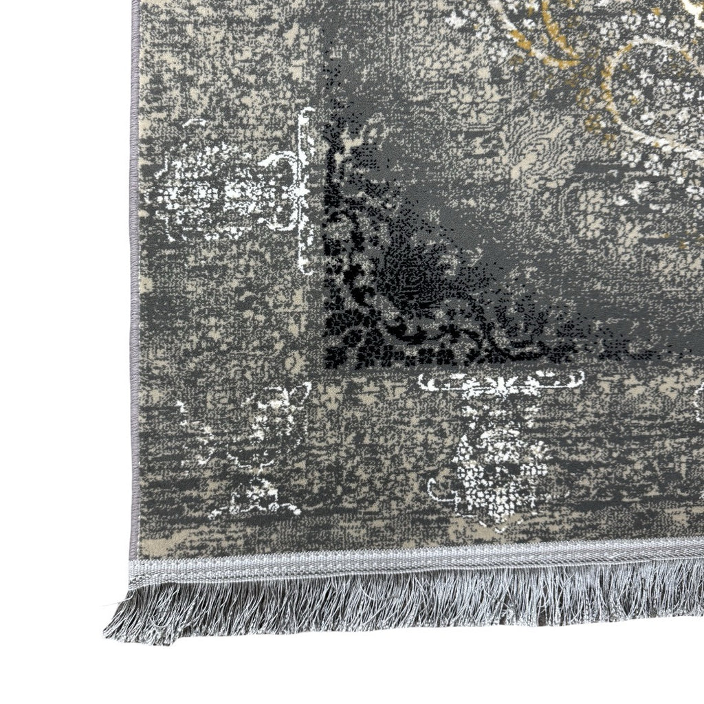 Vintage grey floral medallion rug detail