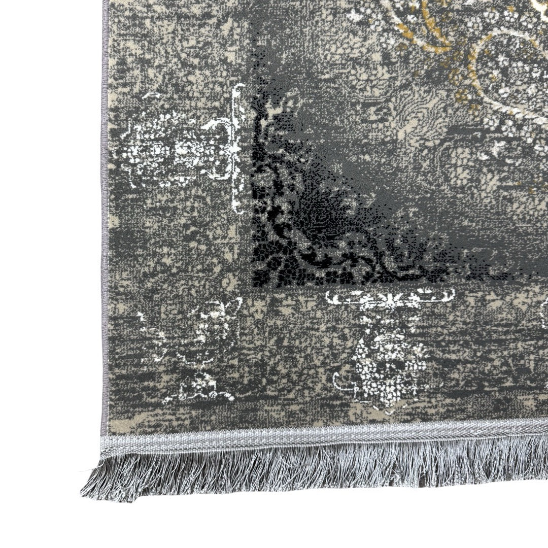 Vintage grey floral medallion rug detail