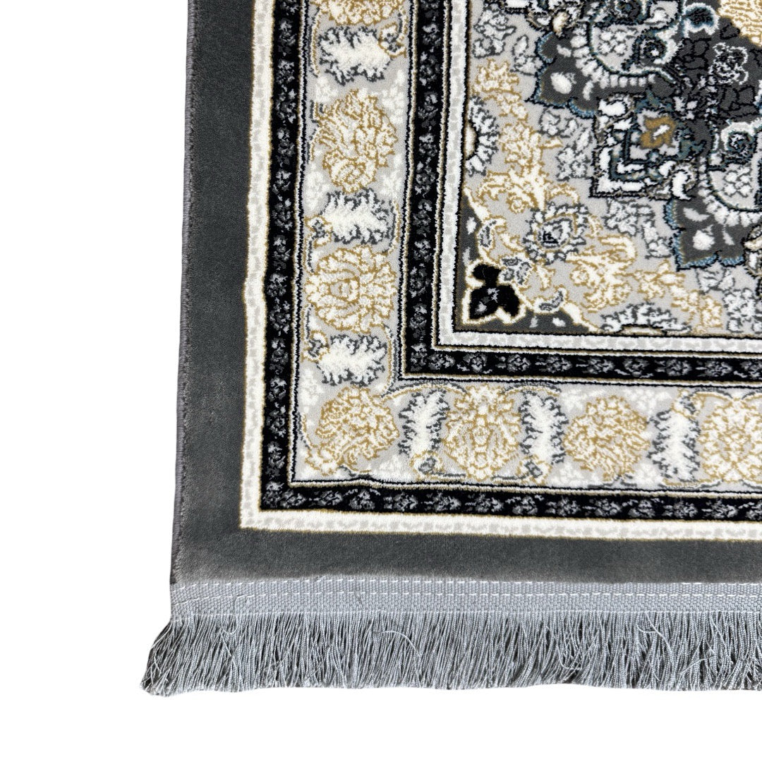 Grey and ivory Persian rug detail