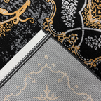 230 x 160 cm Black & Gold Distressed Medallion Fringeless Persian Style Rug