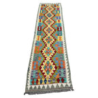 273 x 78 cm Hand-Woven Afghan Kilim Runner Rug – Wool Flatweave