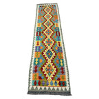 273 x 78 cm Hand-Woven Afghan Kilim Runner Rug – Wool Flatweave