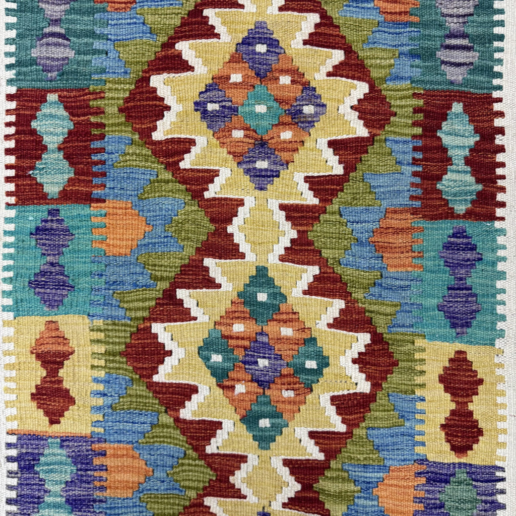 273 x 78 cm Hand-Woven Afghan Kilim Runner Rug – Wool Flatweave