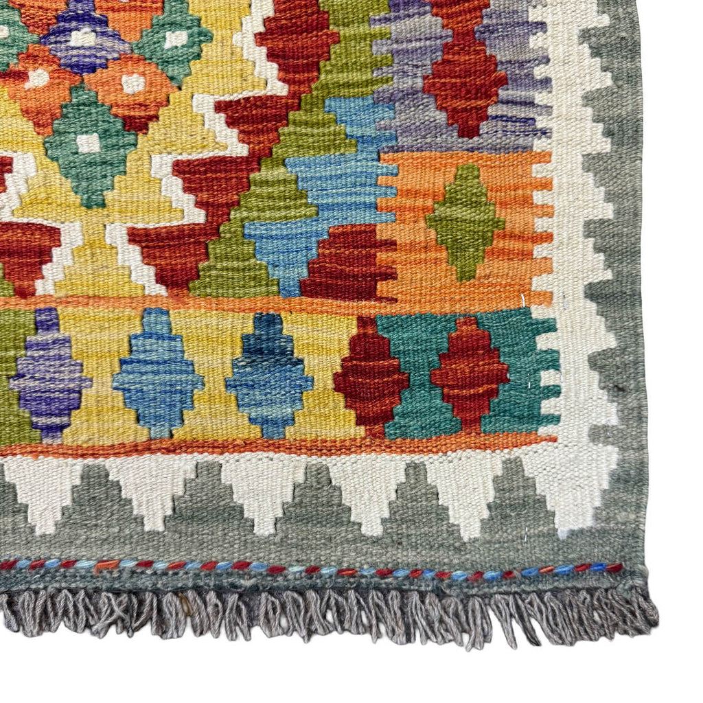 273 x 78 cm Hand-Woven Afghan Kilim Runner Rug – Wool Flatweave