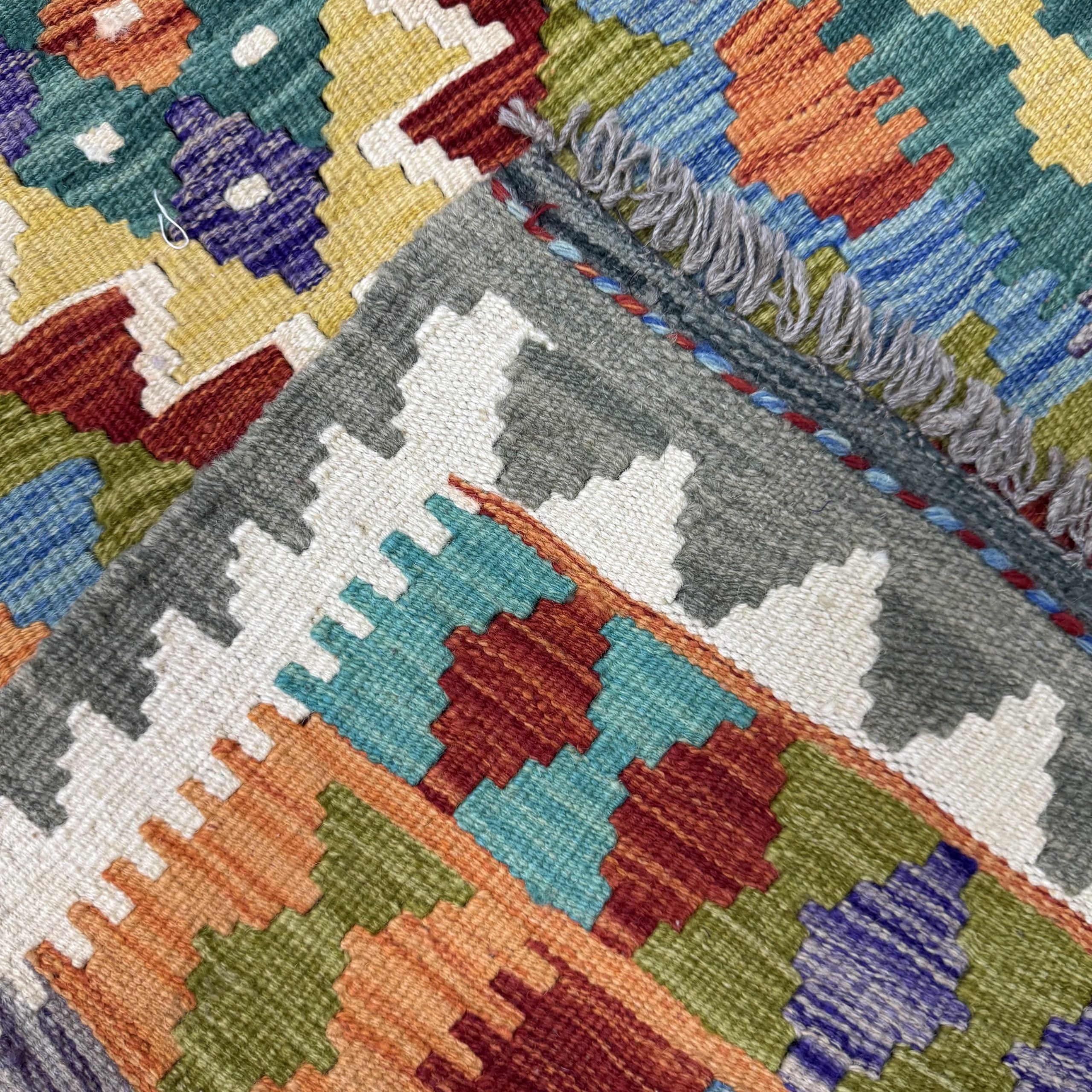 273 x 78 cm Hand-Woven Afghan Kilim Runner Rug – Wool Flatweave