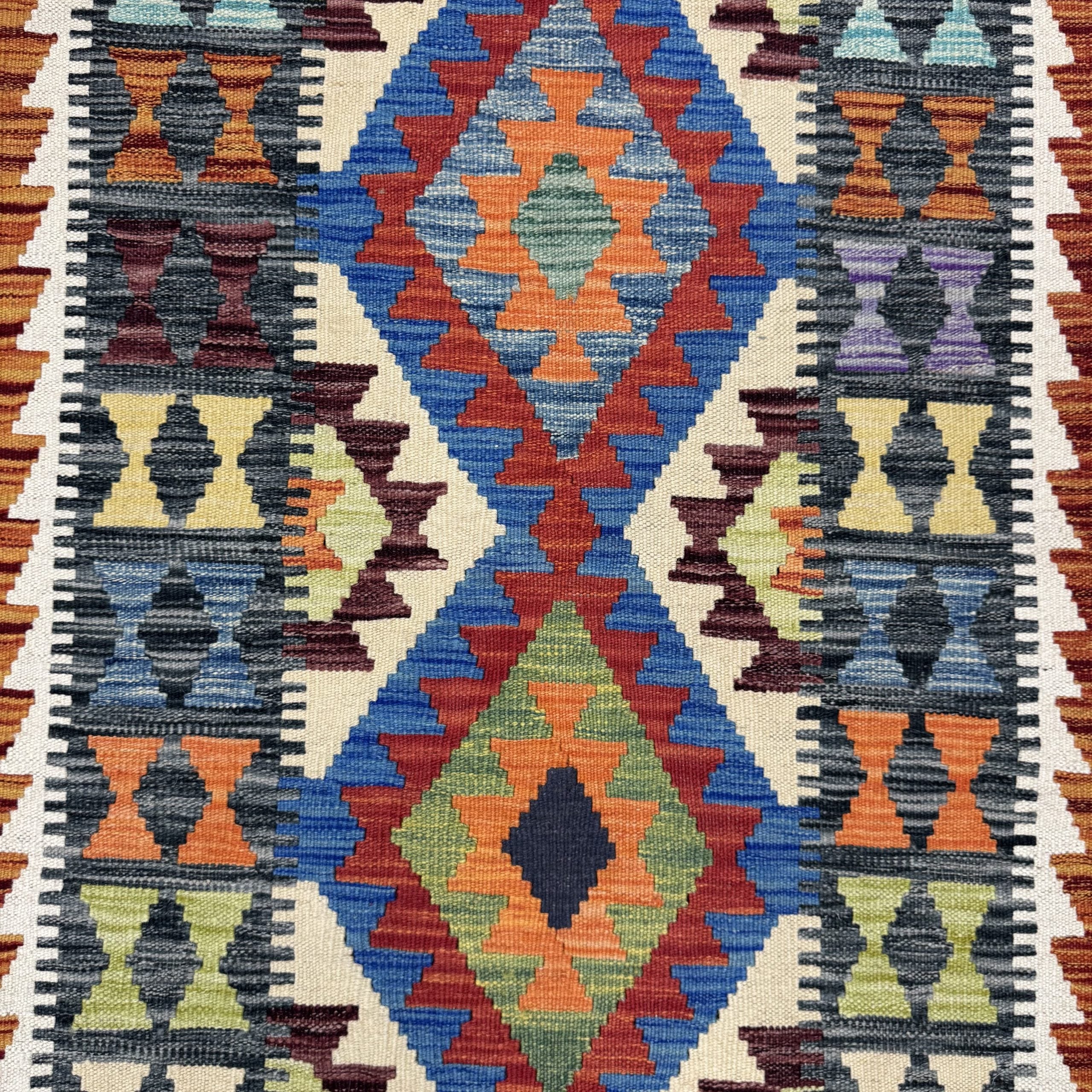 220 x 80 cm Hand-Woven Afghan Kilim Runner Rug – Wool Flatweave