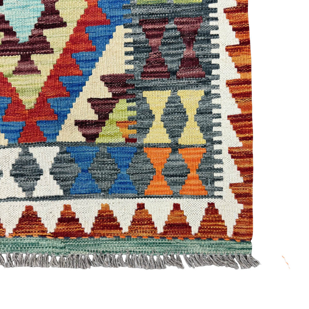 220 x 80 cm Hand-Woven Afghan Kilim Runner Rug – Wool Flatweave