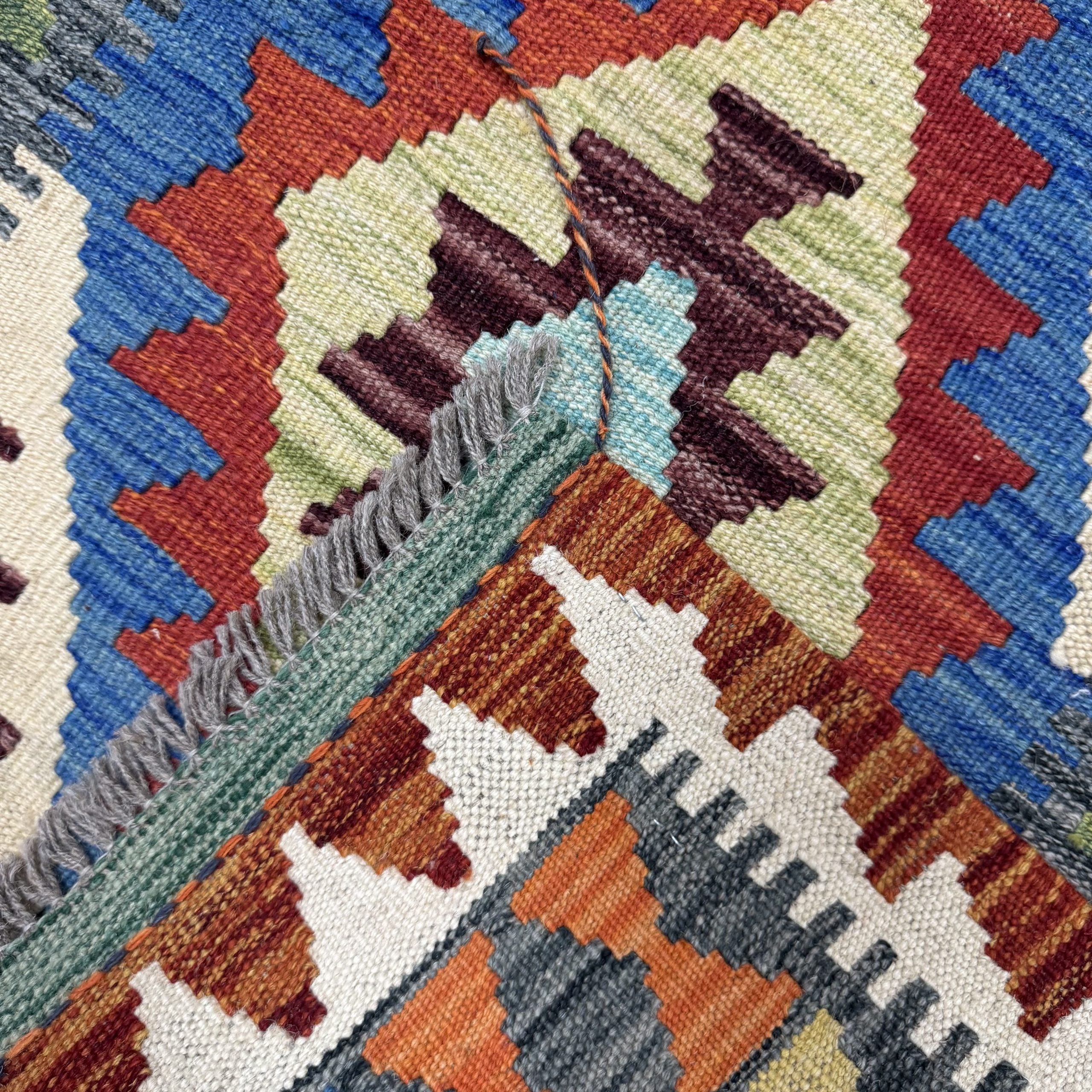 220 x 80 cm Hand-Woven Afghan Kilim Runner Rug – Wool Flatweave