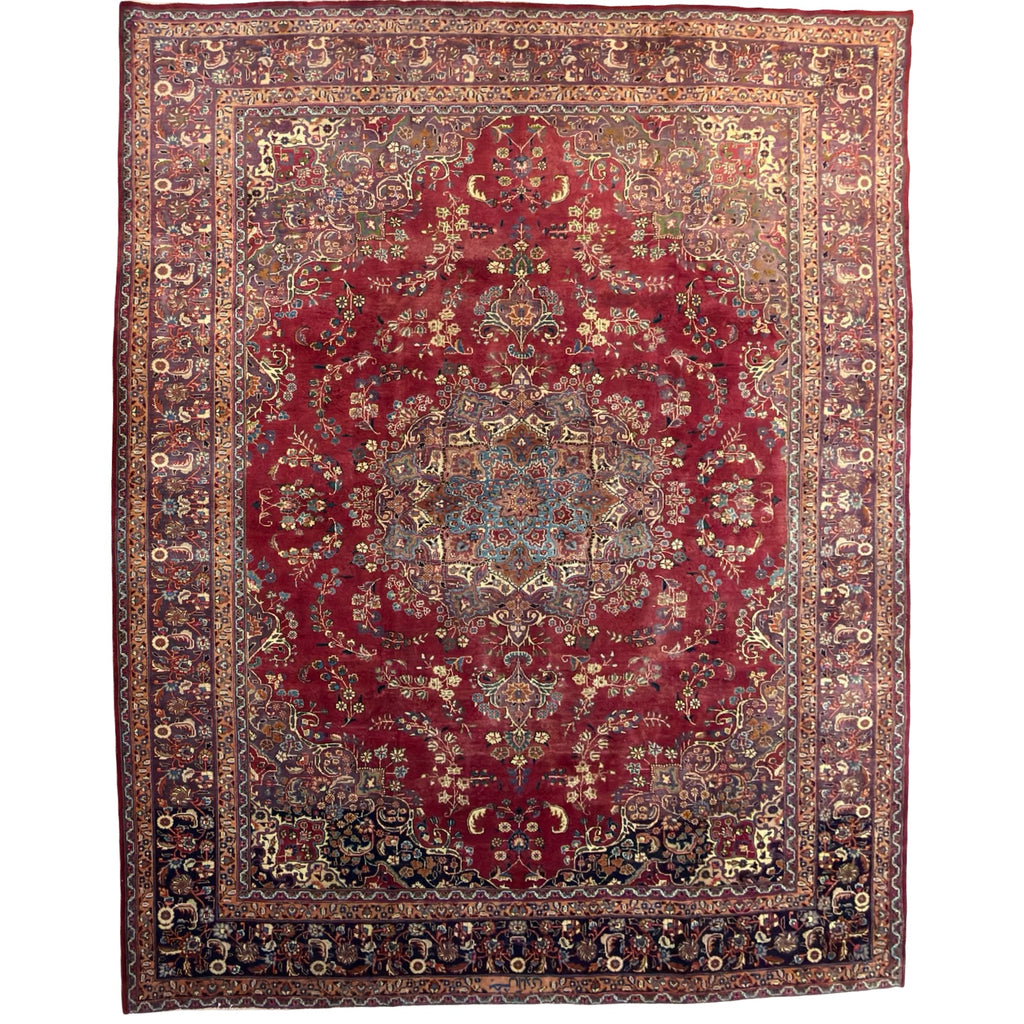 400 x 290 cm Large Vintage Persian Mashad Hand-Knotted Wool Rug