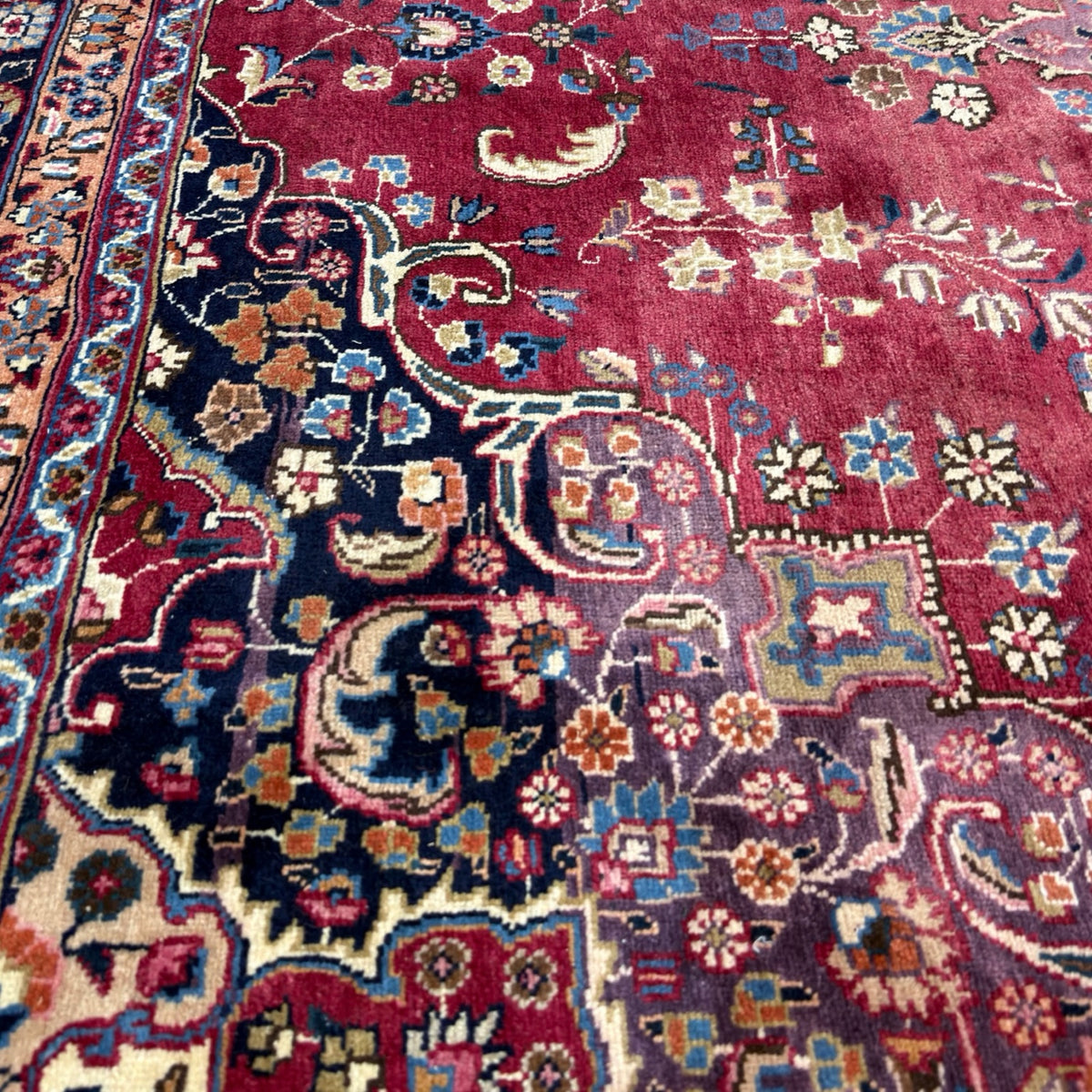 400 x 290 cm Large Vintage Persian Mashad Hand-Knotted Wool Rug