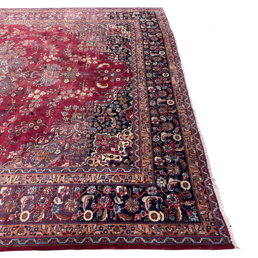 400 x 290 cm Large Vintage Persian Mashad Hand-Knotted Wool Rug