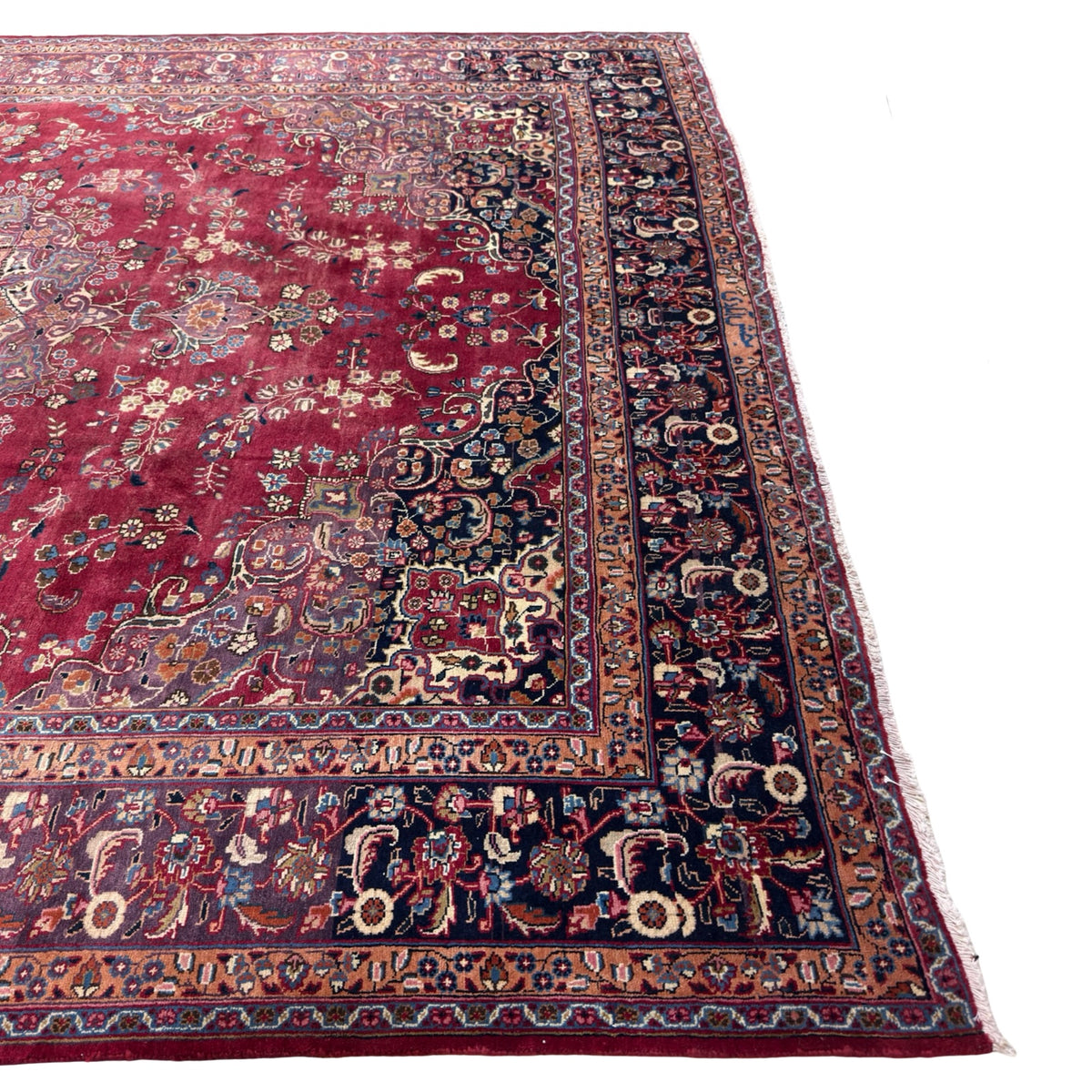 400 x 290 cm Large Vintage Persian Mashad Hand-Knotted Wool Rug