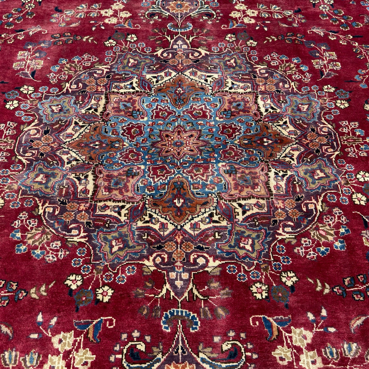 400 x 290 cm Large Vintage Persian Mashad Hand-Knotted Wool Rug