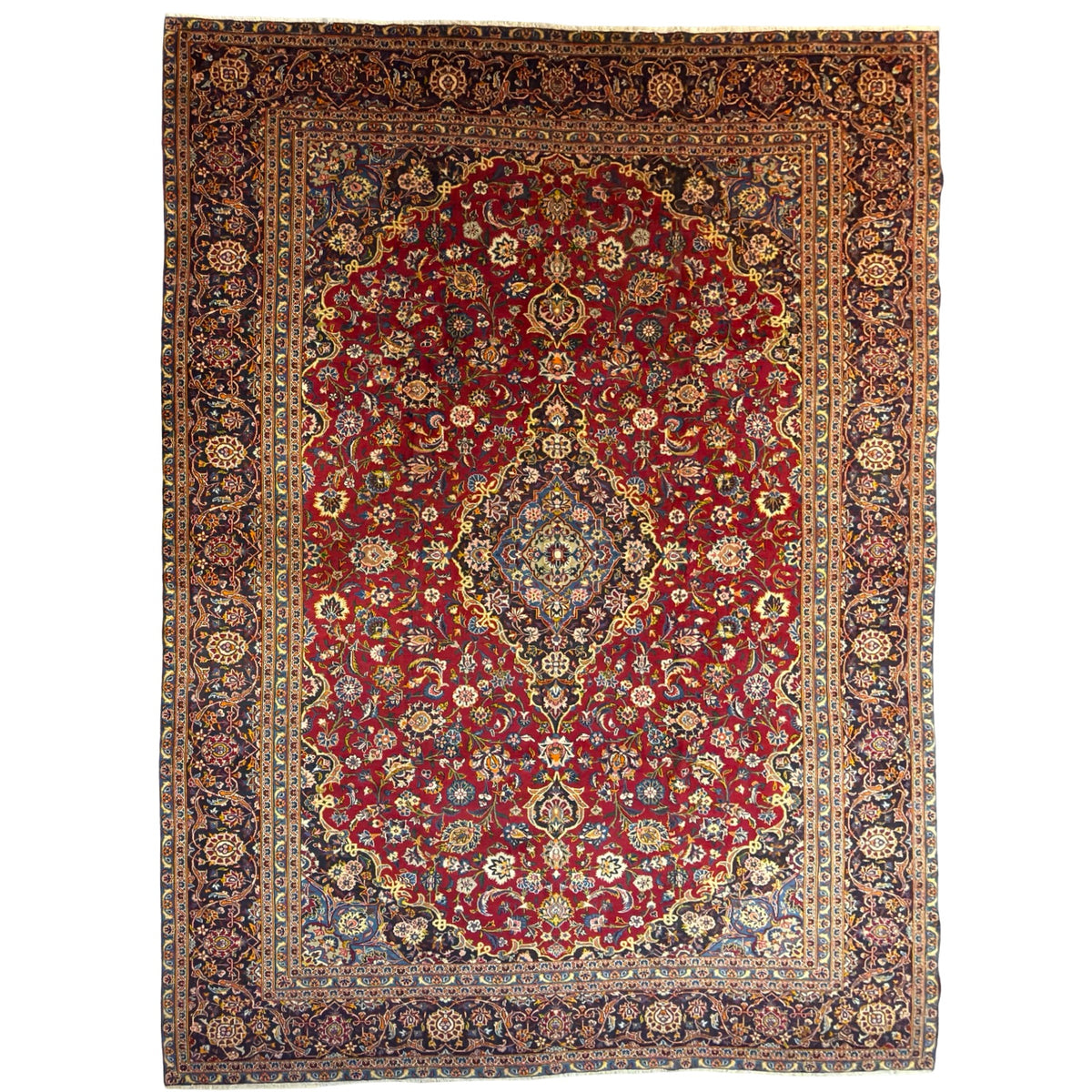 426 x 290 cm Red/Gold Persian Kashan Hand-Knotted – Wool Rug