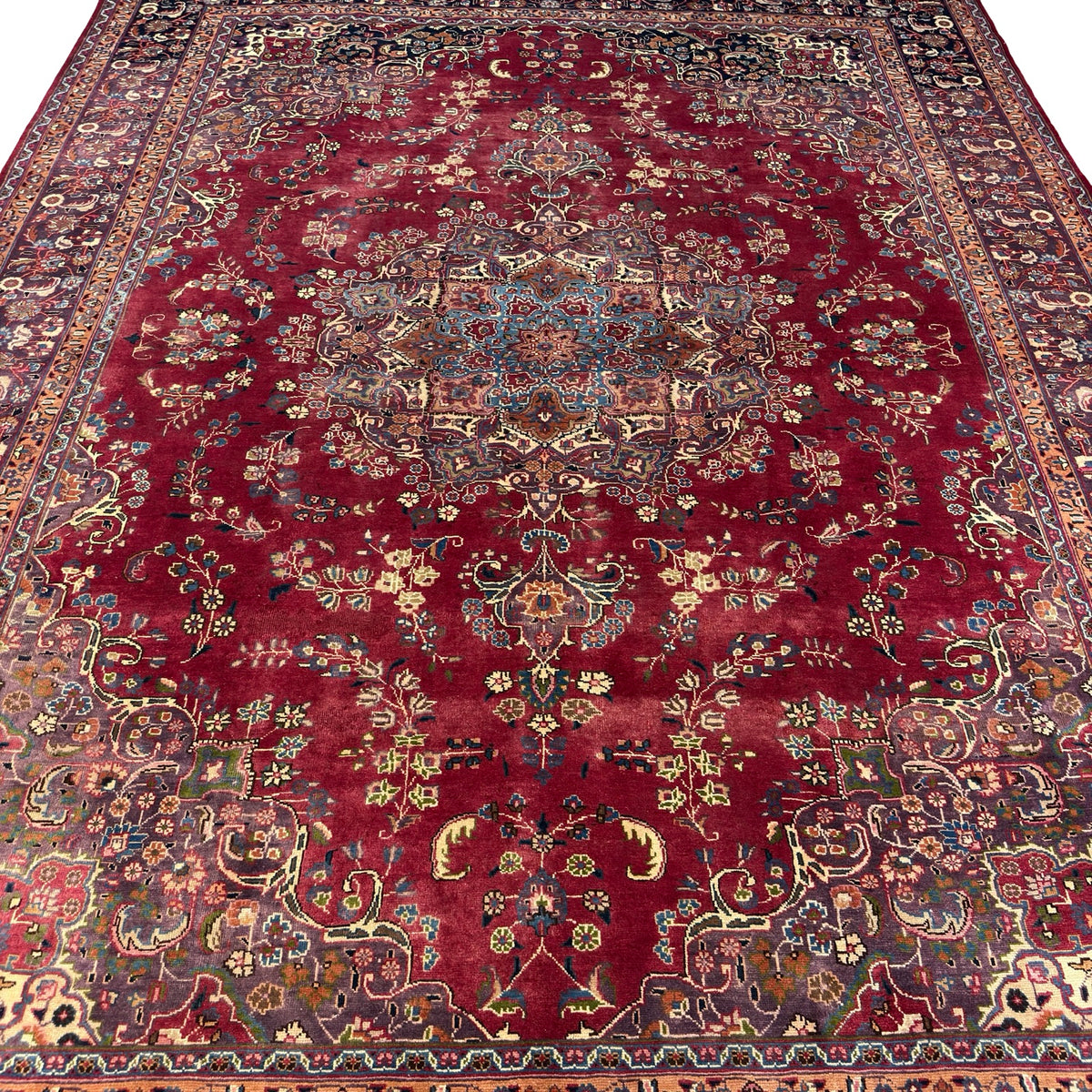 400 x 290 cm Large Vintage Persian Mashad Hand-Knotted Wool Rug