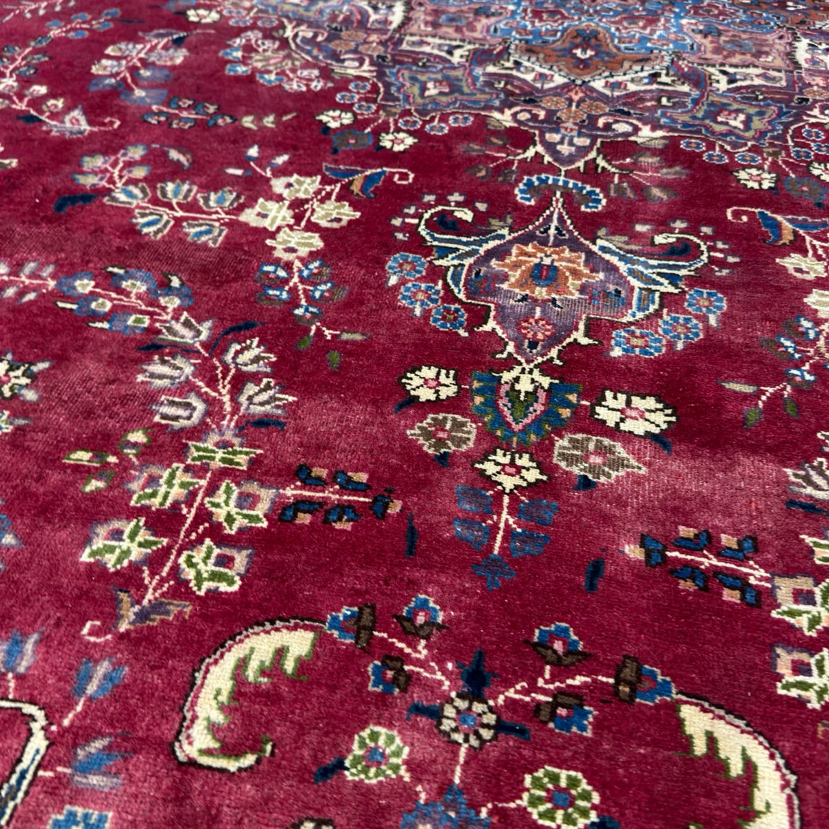 400 x 290 cm Large Vintage Persian Mashad Hand-Knotted Wool Rug