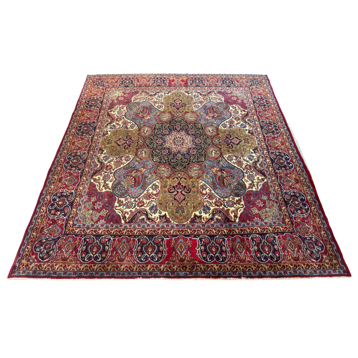 295 x 297 cm Rare Square Persian Perspolis Kashmar Hand-Knotted Wool Rug