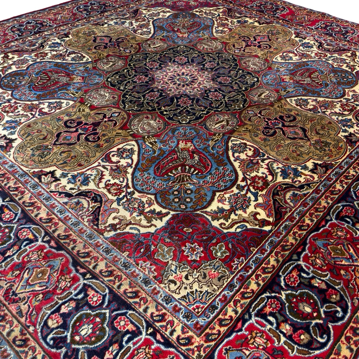295 x 297 cm Rare Square Persian Perspolis Kashmar Hand-Knotted Wool Rug