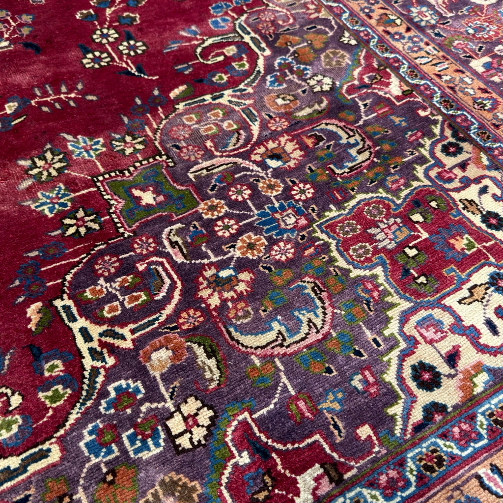 400 x 290 cm Large Vintage Persian Mashad Hand-Knotted Wool Rug