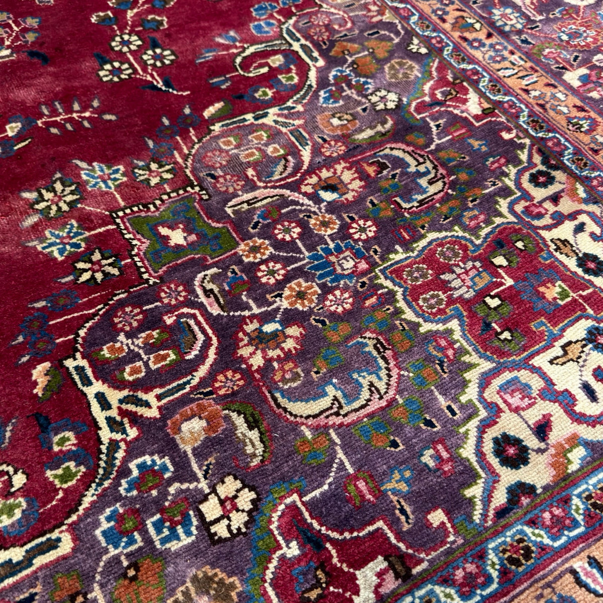 400 x 290 cm Large Vintage Persian Mashad Hand-Knotted Wool Rug