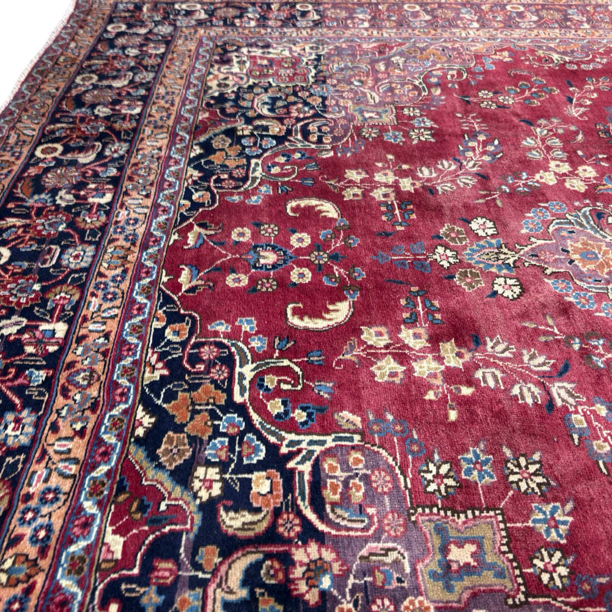 400 x 290 cm Large Vintage Persian Mashad Hand-Knotted Wool Rug