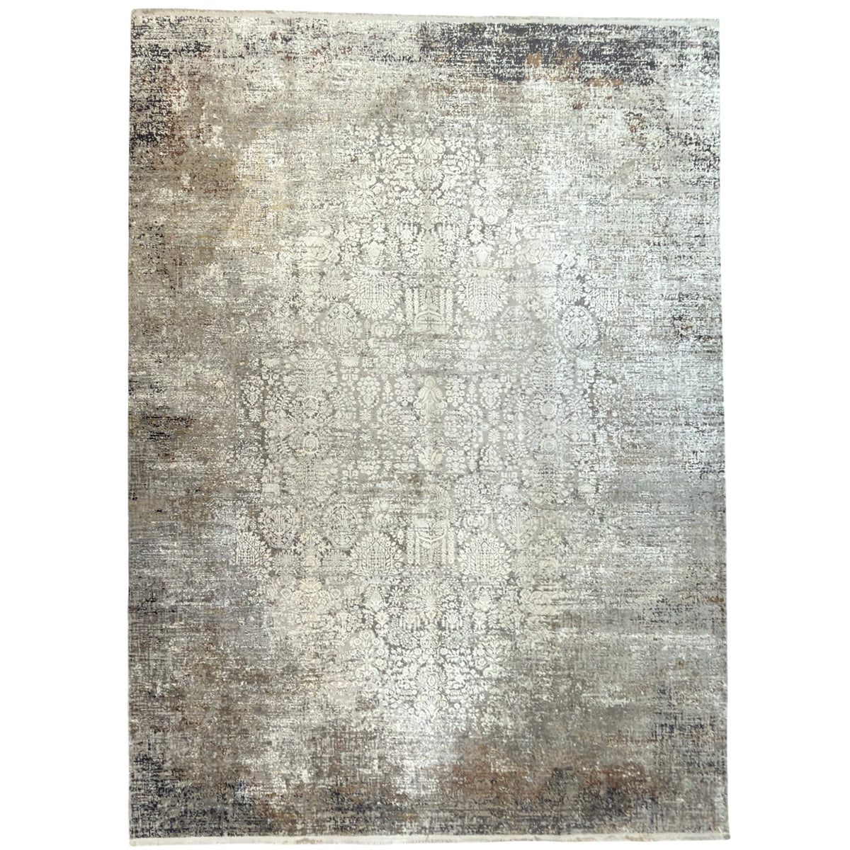 290 x 200 cm Milat Modern Distressed Viscose & Acrylic Rug – Cream/Grey
